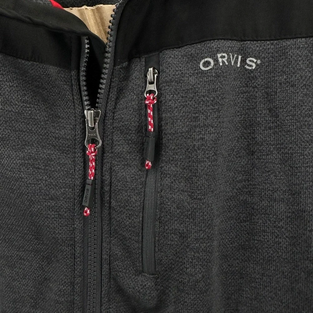 Orvis‎ Mens Large Full Zip Fleece Jacket Charcoal Gray Black Contrast 1522009